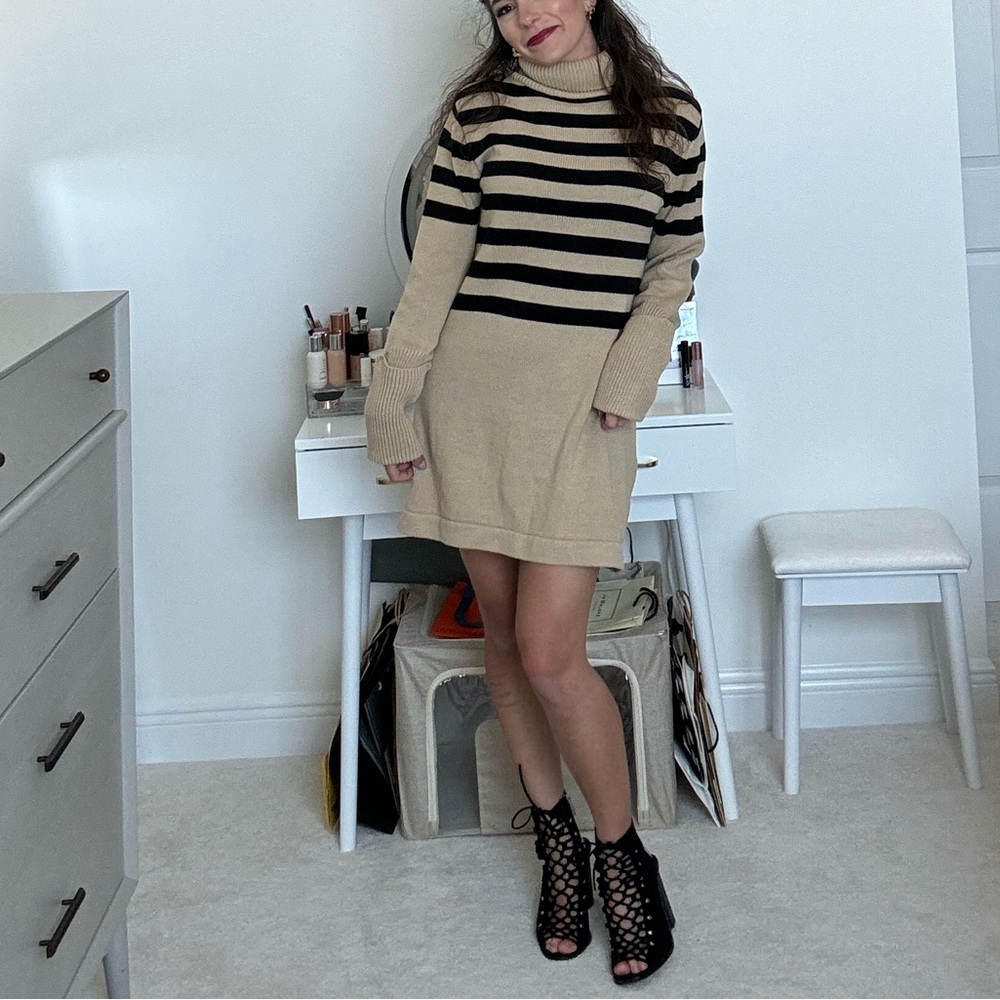 For Love & Lemons Knitz tan/black striped cotton sweater dress - NWT - size S